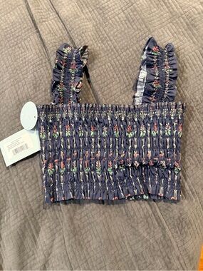 Hill House THE AZALEA NAP TOP trailing fern, navy multi NWT